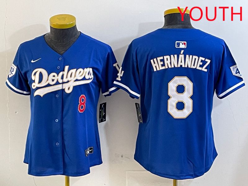 Youth Los Angeles Dodgers #8 Hernandez Blue Gold Game 2025 Nike MLB Jersey style 1->youth mlb jersey->Youth Jersey